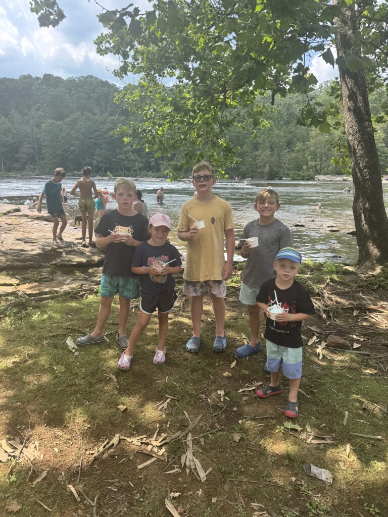 kids having ice cream by the river in Ohiopyle