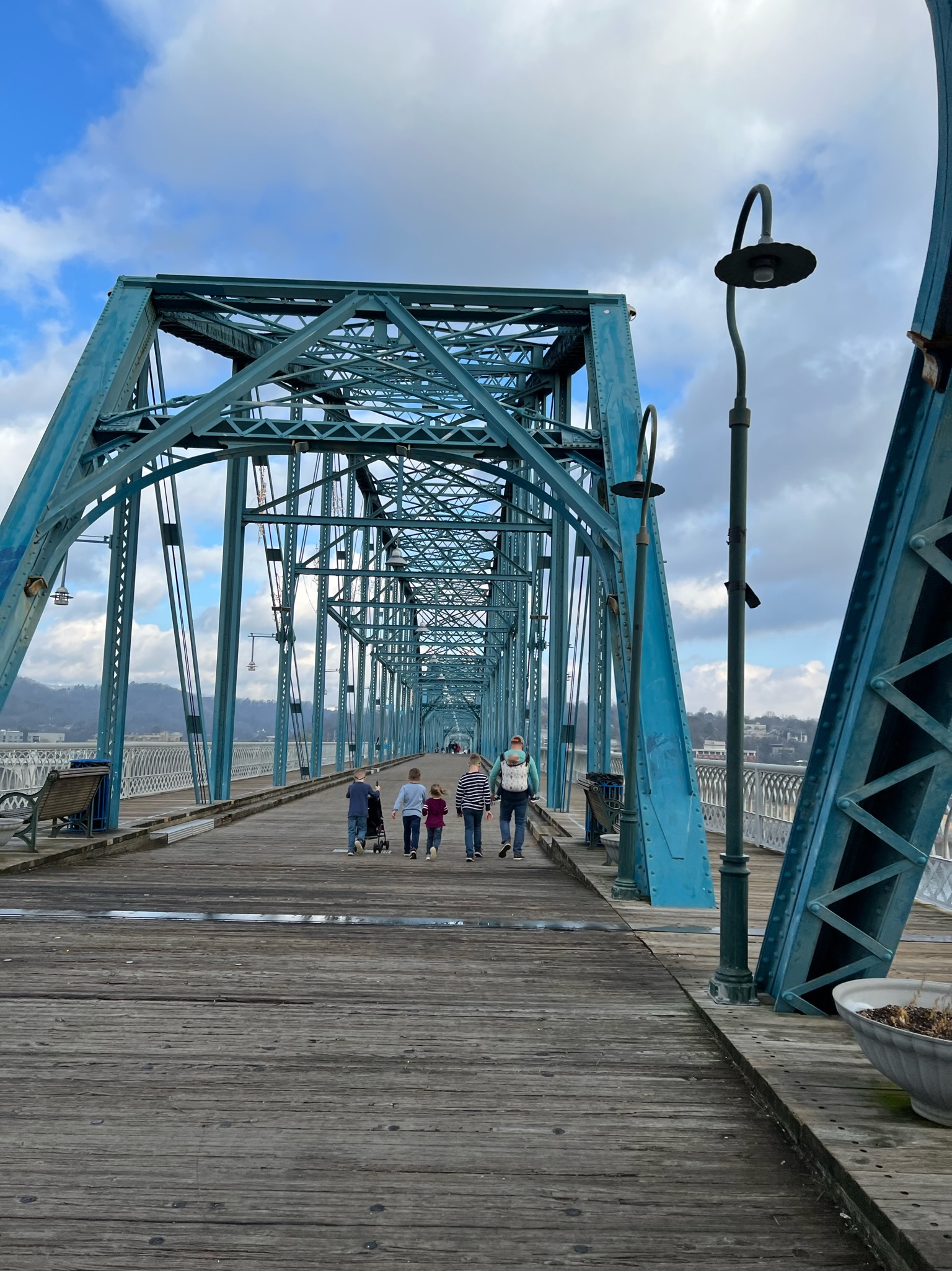 children walking on walnut street bridge