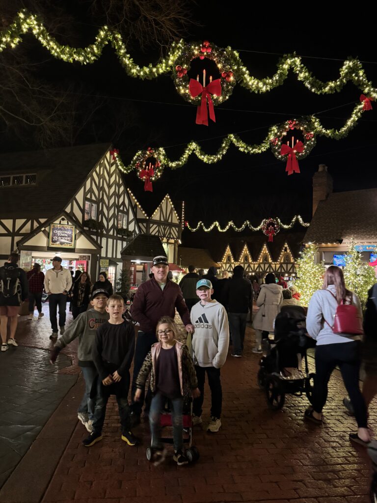 family in busch gardens christmas town event