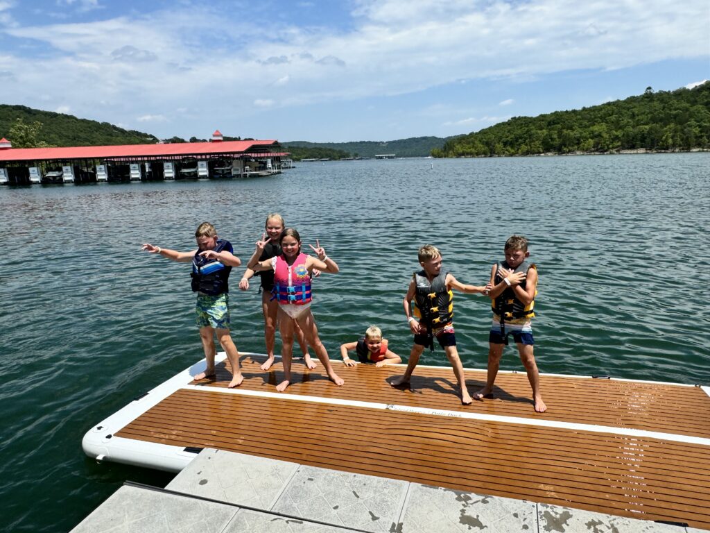 kids on dock at serenity shores, table rock lake with kids