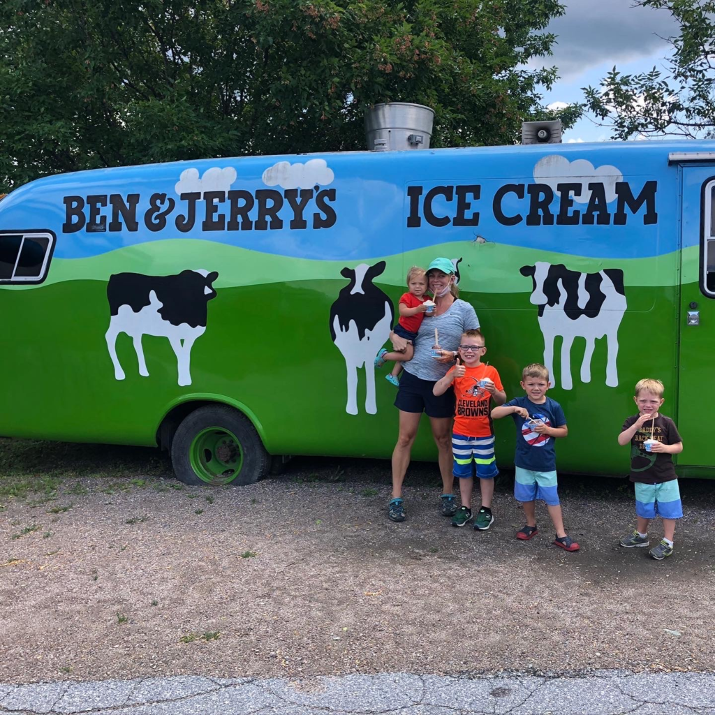 family at ben and jerrys ice cream stowe vermont vacation