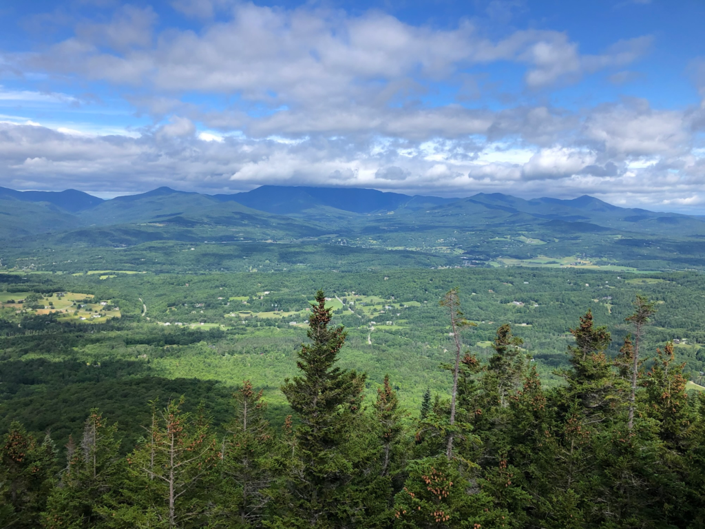 view from top of pinnacle trail in stowe vermont during summer 