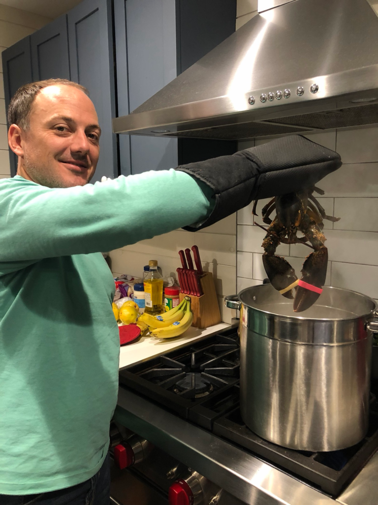 man cooking lobster from anthony's seafood, middleton Ri
