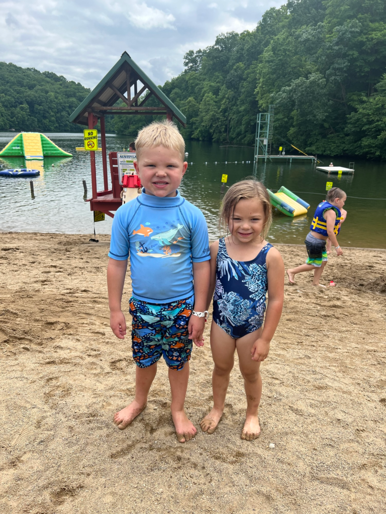 boy and girl on beach at Austin Lake Campground, Steubenville ohio